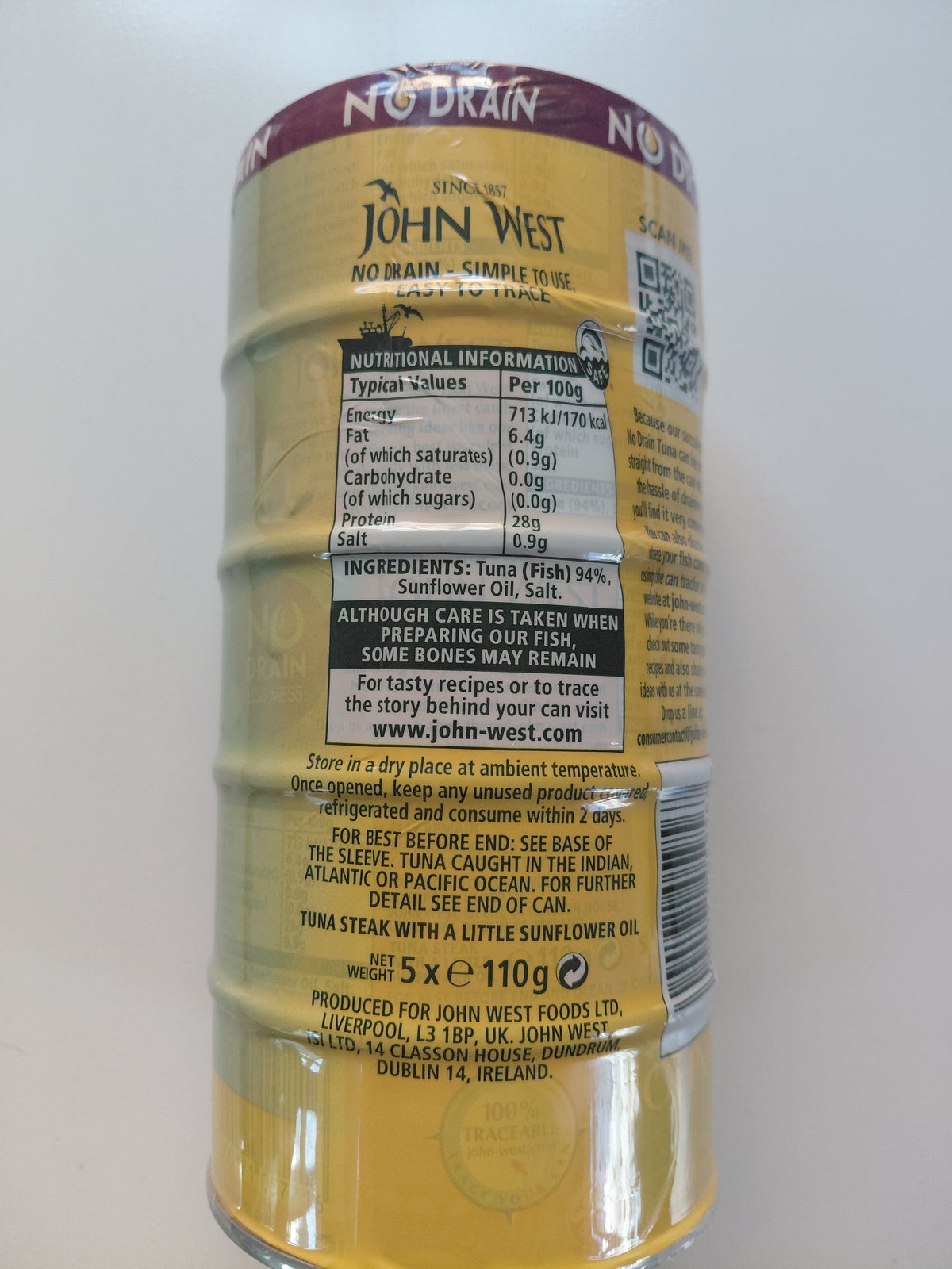 John West Tuna Steak in Sunflower Oil – 5 × 110g