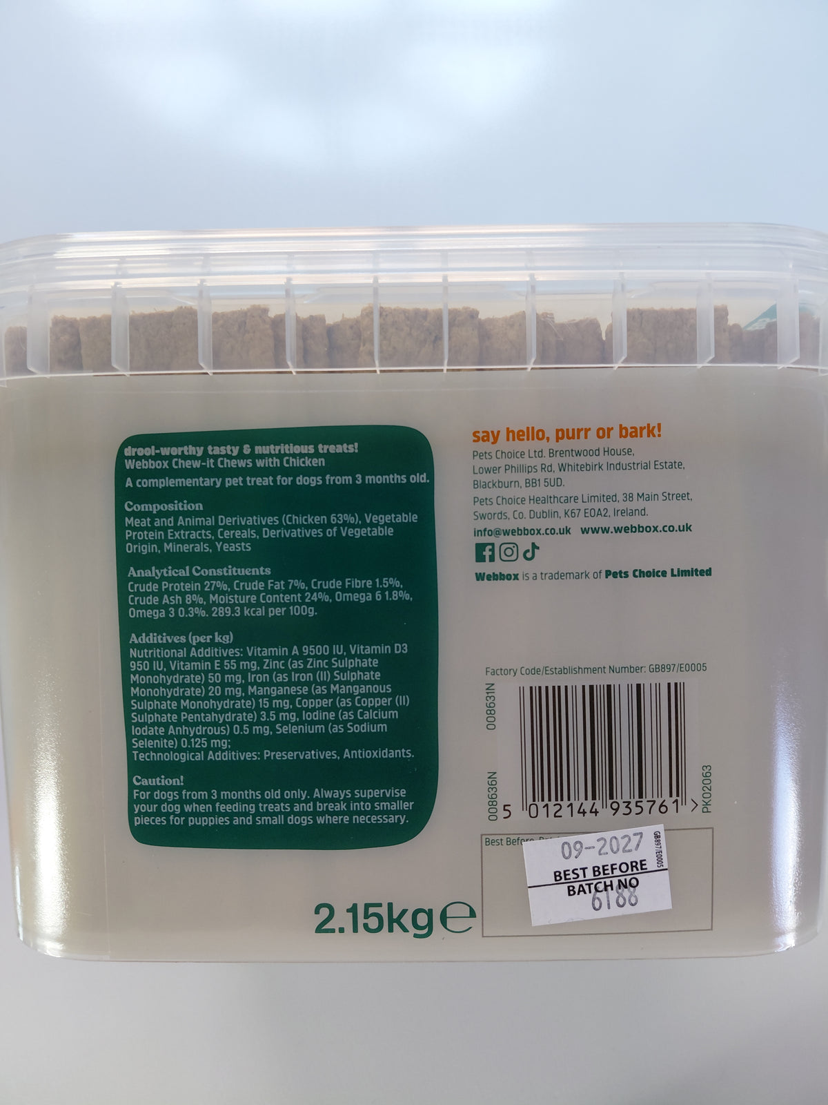 Webbox Chew-it Chews Chicken Dog Treats – 2.15kg