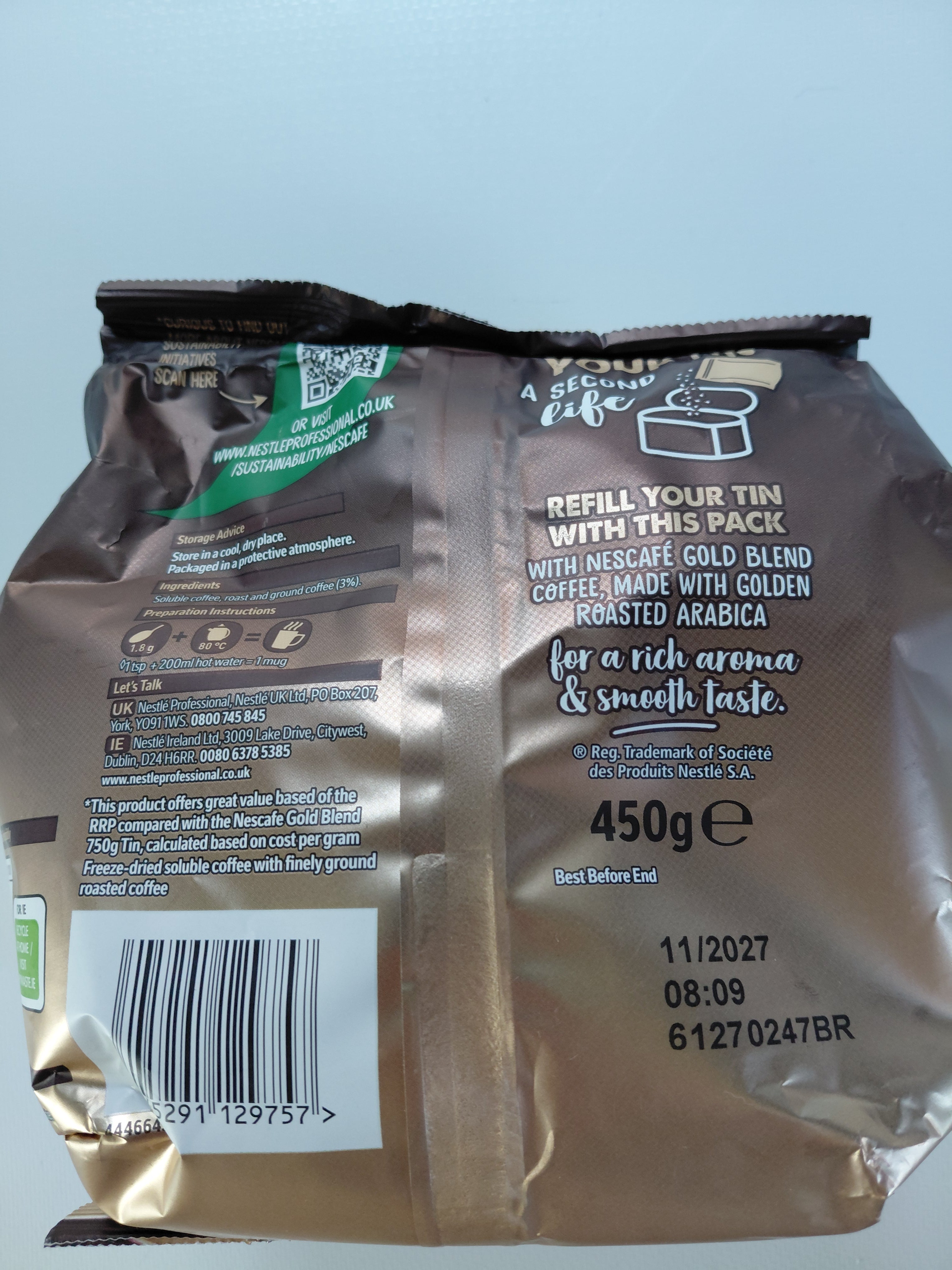 Nescafé Gold Blend Instant Coffee Refill Pack 450g