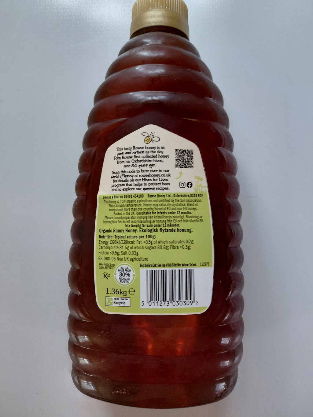 Rowse Organic Runny Honey 1.36kg