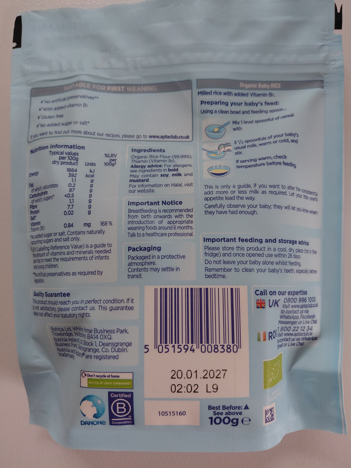 Aptamil Organic Baby Rice – 4–6+ Months