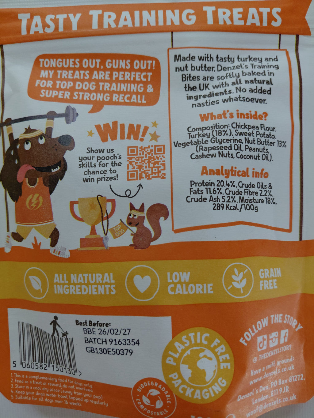 Denzel’s Training Bites Nut Butter & Turkey Dog Treats 100g