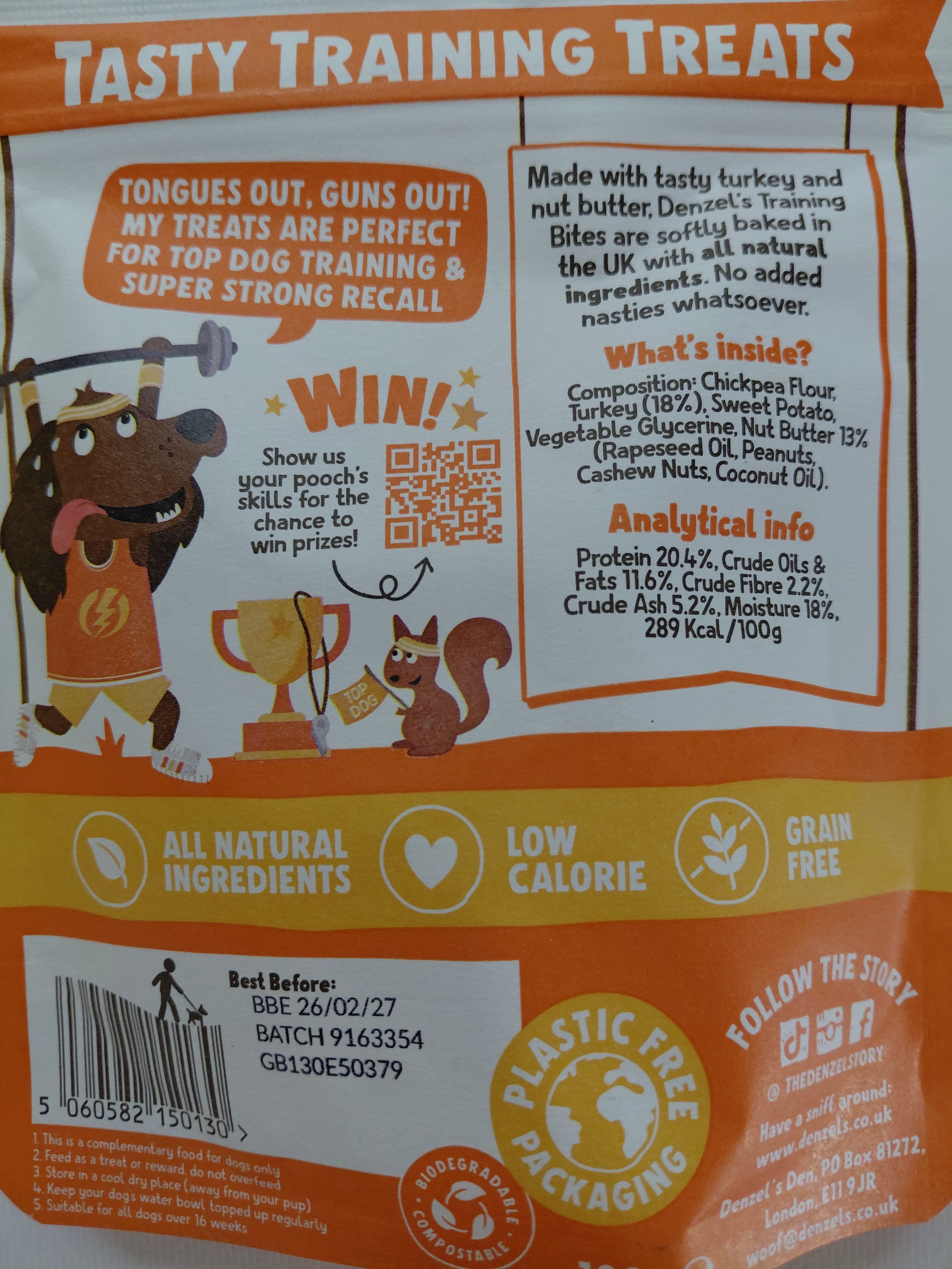 Denzel’s Training Bites Nut Butter & Turkey Dog Treats 100g