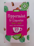 ASDA Peppermint & Liquorice Tea – 20 Bags Description: Naturally caffeine-free herbal tea with refreshing peppermint and sweet liquorice flavour. Pack contains 20 tea bags.