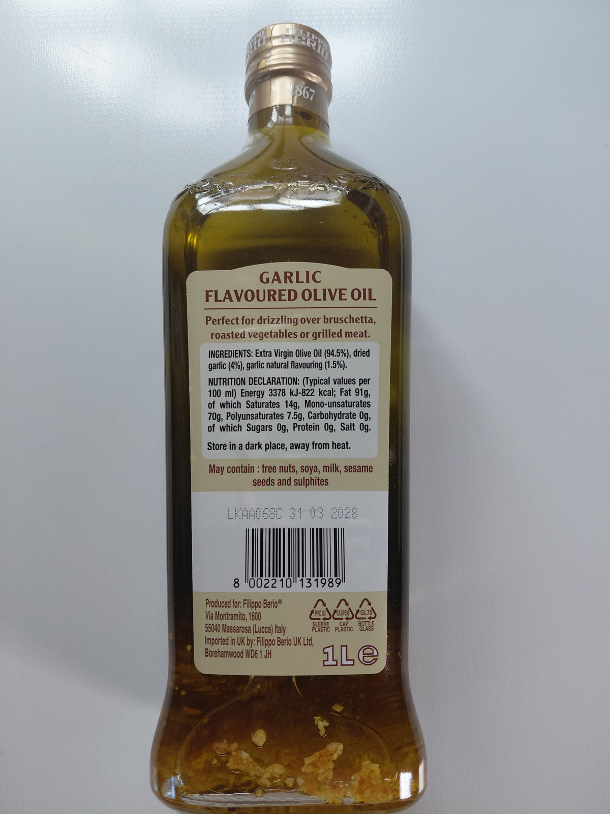 Filippo Berio Garlic Flavoured Olive Oil – 1L